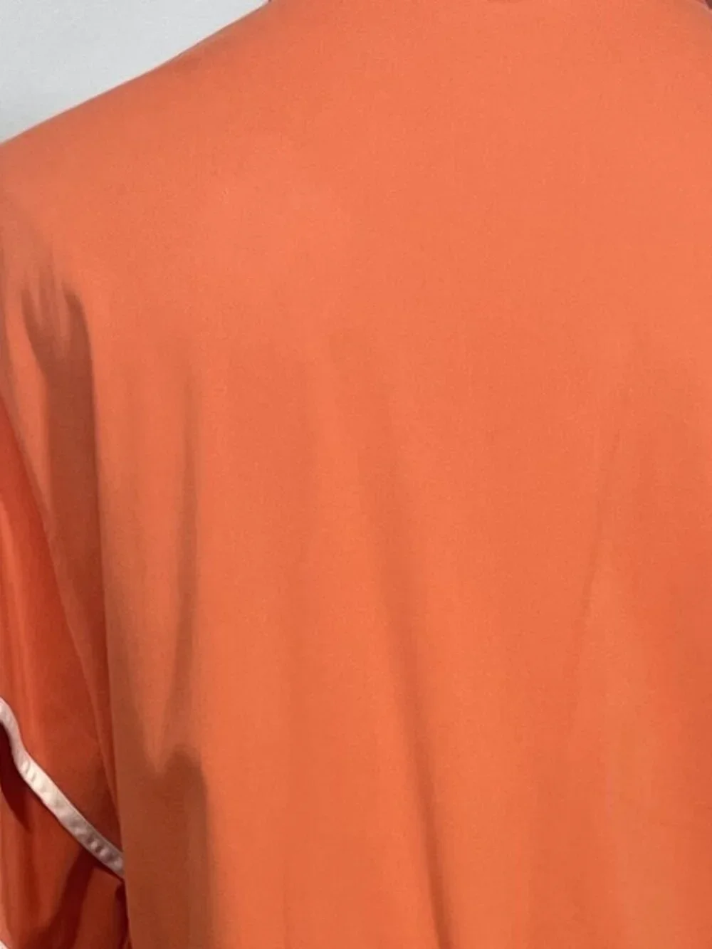 Alexis Rhodes Tiered Midi Shirt Dress Orange White Contrast Trim Belted Size M